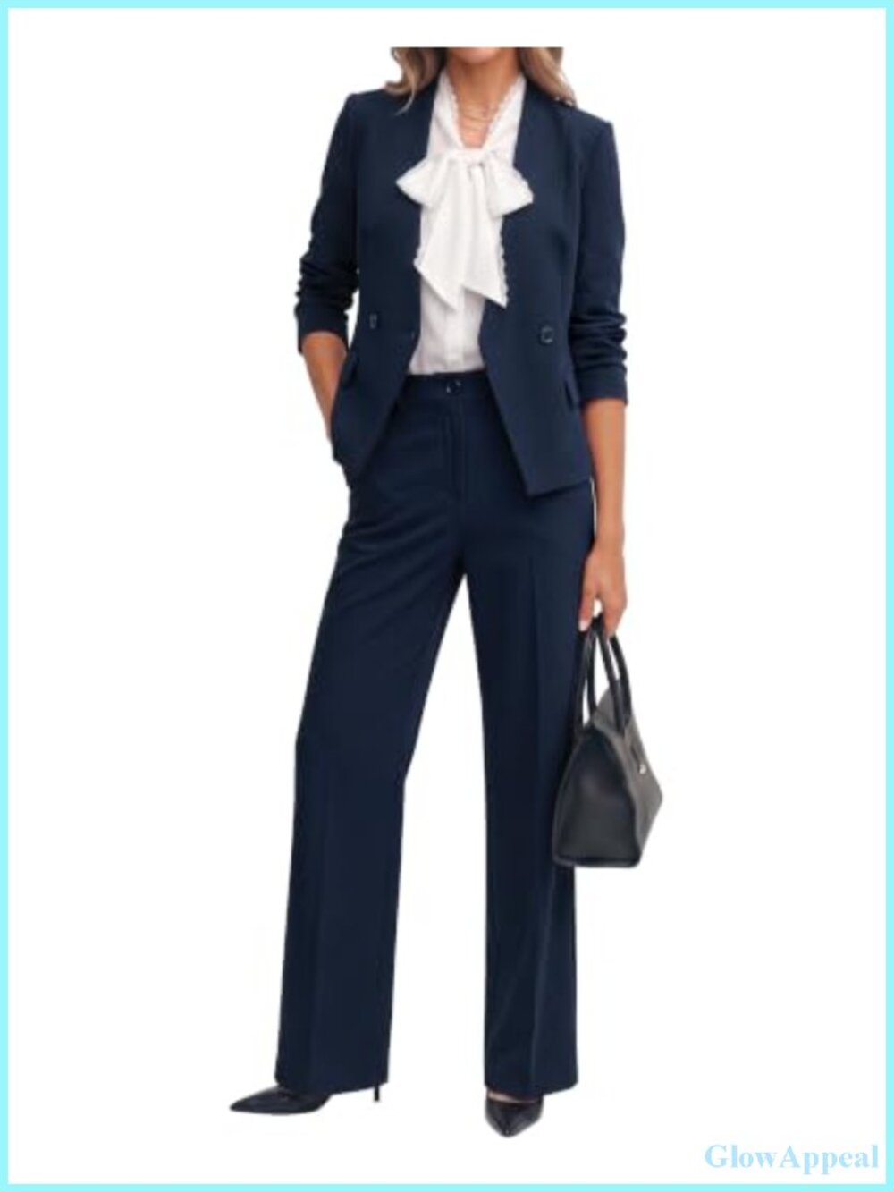 Women's 2 Piece Pantsuit Set Business Casual Long Sleeve Blazer Wide Leg Trouser